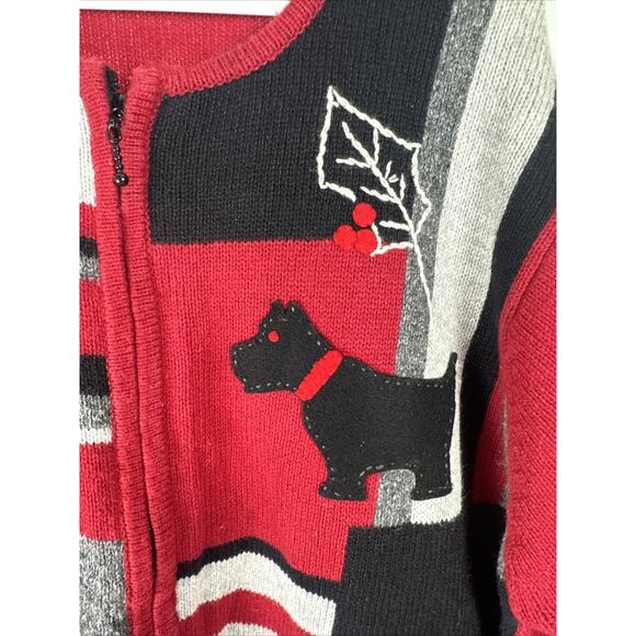 RARE Classic Elements Christmas Scottie Dog Zip Up Sweater Size 2X - Picture 5 of 14